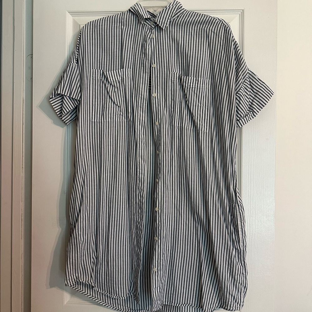 Madewell Grey Striped Button-Up Dress